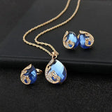 Collier Cristal Bleu + Ensemble Boucles d’Oreilles Cristal Bleu en Or