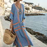 Robe Caftan "Sandrine" – Bleu Travaillé