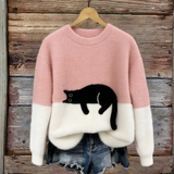 Sweat d’hiver doux à motif chat délicat