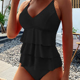 Lia – Maillot de Bain Uni avec Volants Élégants